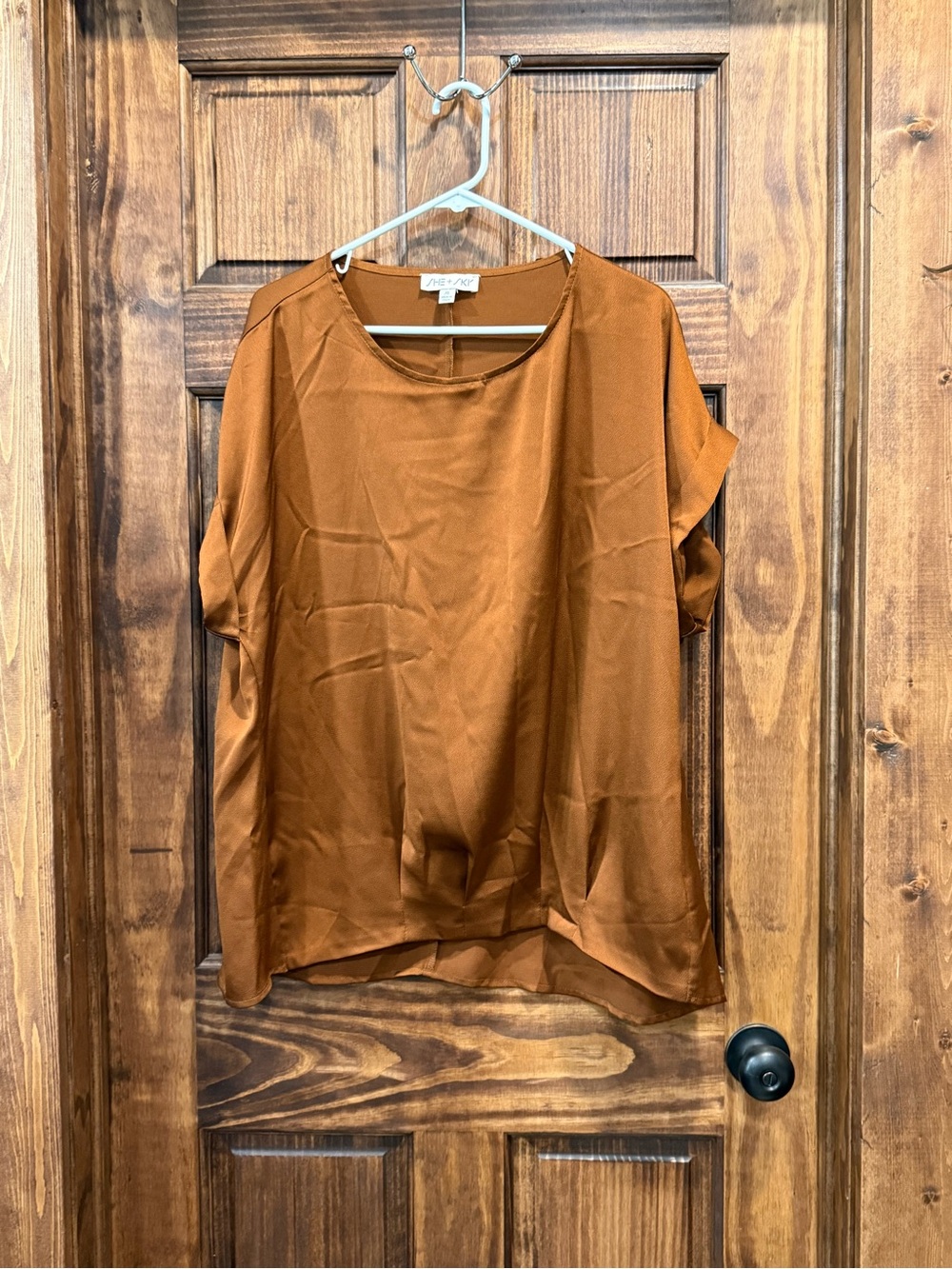 Women’s Satin Short Sleeve Blouse - Rust size XL